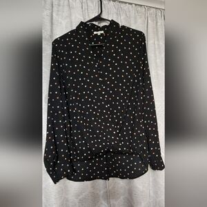 Pleione Black Polka Dot Wrap Twist Front Chiffon Blouse Top Shirt Womens Medium